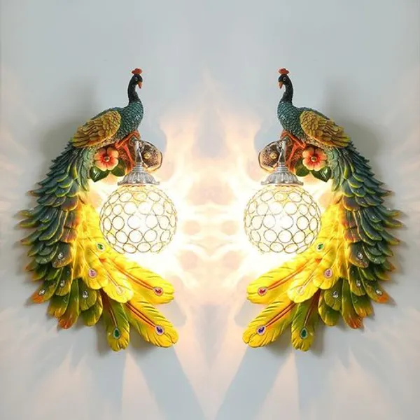 Gold_Peacock_Design_Resin_Crystal_Wall_Lamp