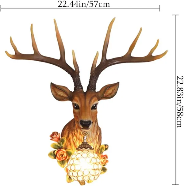 Gold_Resin_Deer_Head_Crystal_Ball_Wall_Lamp_With_Floral_Accents