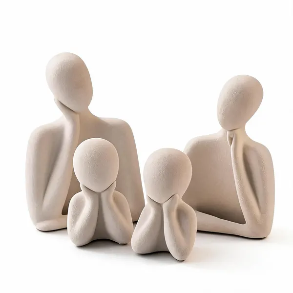 White_Polyresin_Modern_Abstract_Family_Figurine_Set_(Set_of_4)