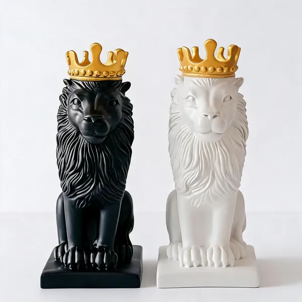 Black_And_White_Polyresin_Regal_Crowned_Lion_Figurine_Set_(Set_of_2)