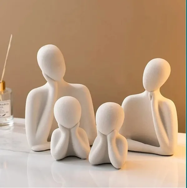 White_Polyresin_Modern_Abstract_Family_Figurine_Set_(Set_of_4)