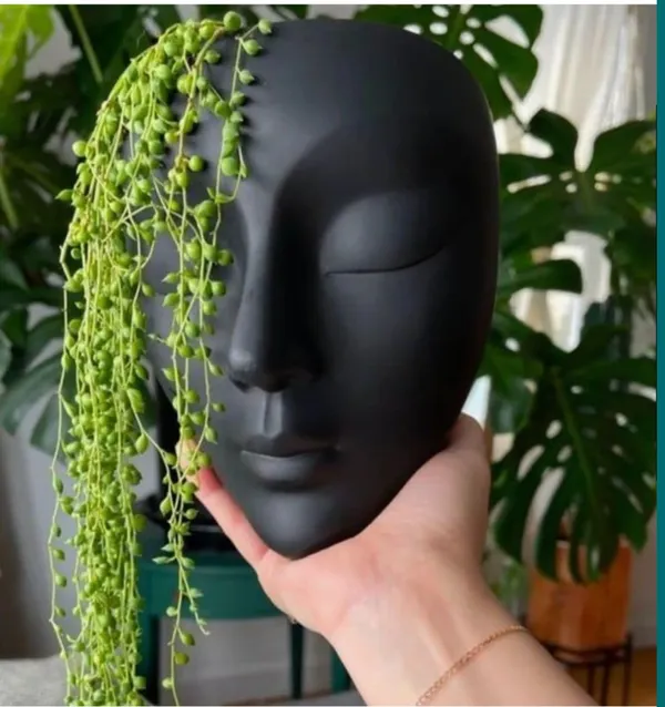 Black_And_Green_Polyresin_Zen_Buddha_Face_Wall_Planter_With_Artificial
