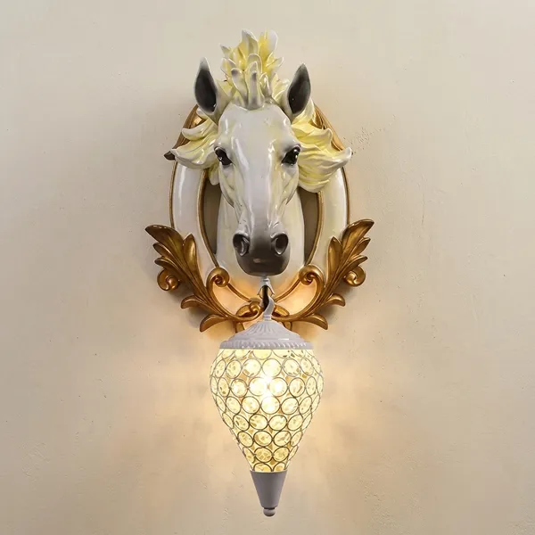 Gold_Resin_Horse_Head_Wall_Sconce_With_Crystal_Lamp_Shade