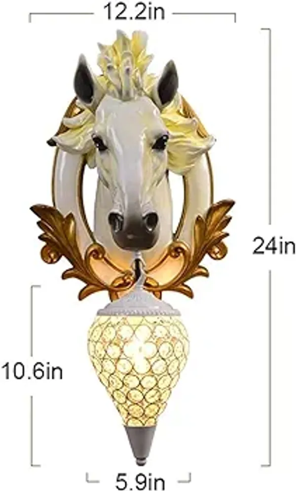 Gold_Resin_Horse_Head_Wall_Sconce_With_Crystal_Lamp_Shade