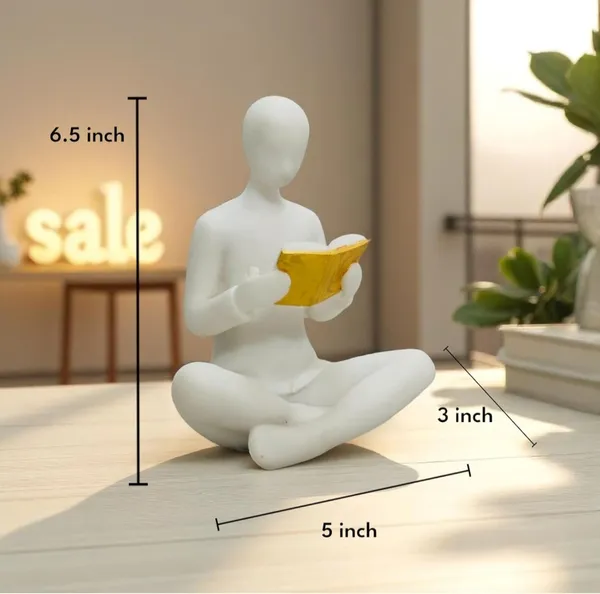 White_And_Gold_Polyresin_Minimalist_Reading_Figure_Decorative_Showpiece