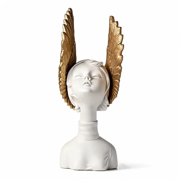 White_And_Gold_Polyresin_Minimalist_Angel_Bust_Sculpture_Wings