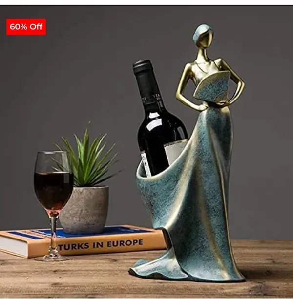 Teal_And_Gold_Polyresin_Elegant_Lady_Figurine_Wine_Bottle_Holder
