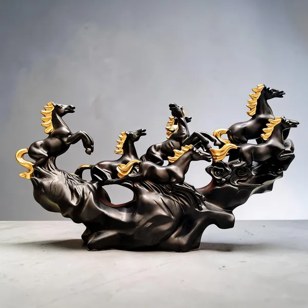 Black_And_Gold_Polyresin_Seven_Galloping_Horses_Showpiece