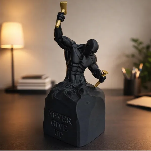 Black_And_Gold_Polyresin__Warrior_Sculpture_With_Bell