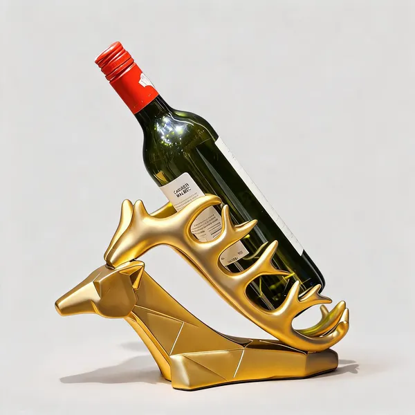 Gold_Polyresin_Geometric_Deer_Head_Wine_Bottle_Holder