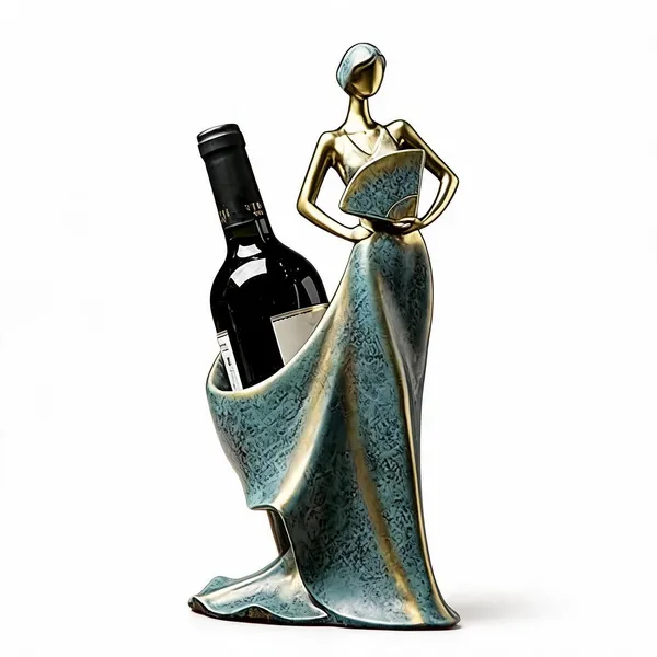 Teal_And_Gold_Polyresin_Elegant_Lady_Figurine_Wine_Bottle_Holder