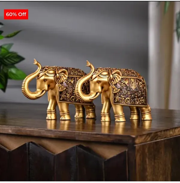 Gold_Polyresin_Traditional_Ornate_Elephant_Figurine_Set_(Set_of_2)