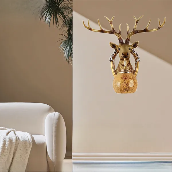 Gold_Resin_Deer_Head_Crystal_Ball_Wall_Lamp_With_Floral_Accents