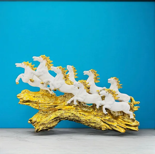 White_And_Gold_Polyresin_Dynamic_Galloping_Horses_Showpiece