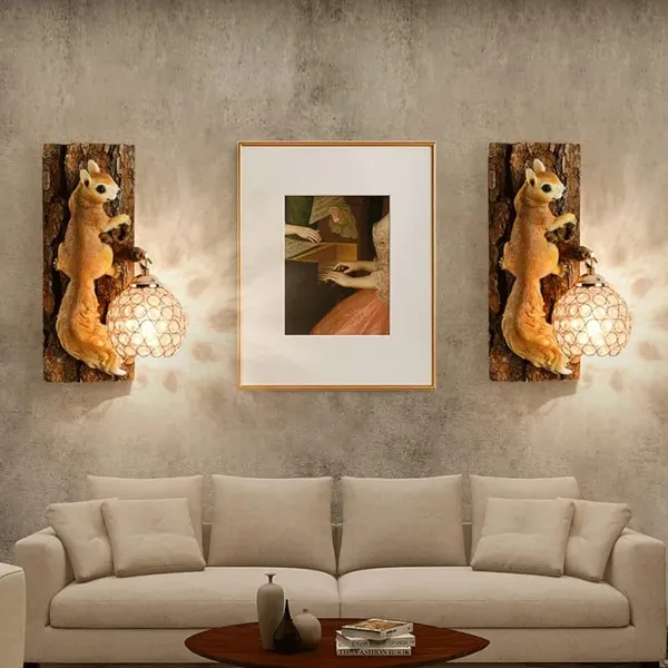 Brown_Resin_Squirrel_Bark_Design_Crystal_Globe_Wall_Lamp