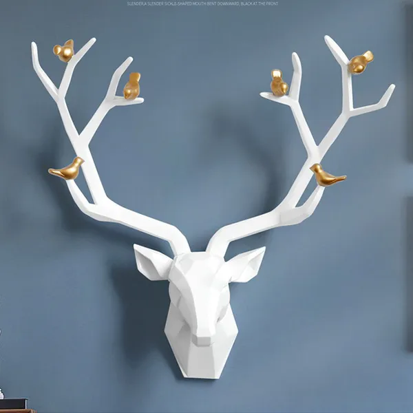 White_And_Gold_Polyresin_Modern_Geometric_Deer_Head_Wall_Mount