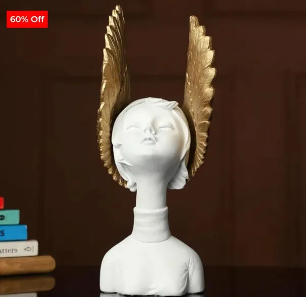 White_And_Gold_Polyresin_Minimalist_Angel_Bust_Sculpture_Wings