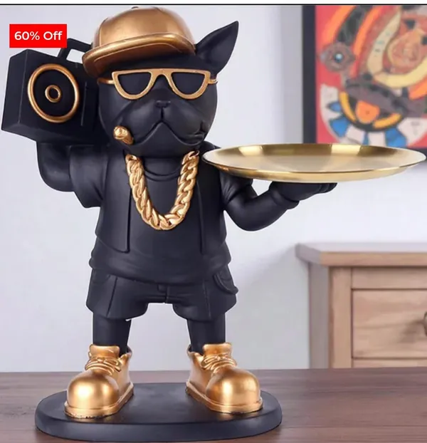 Black_And_Gold_Polyresin_Hip_Hop_Bulldog_Showpiece_With_Tray