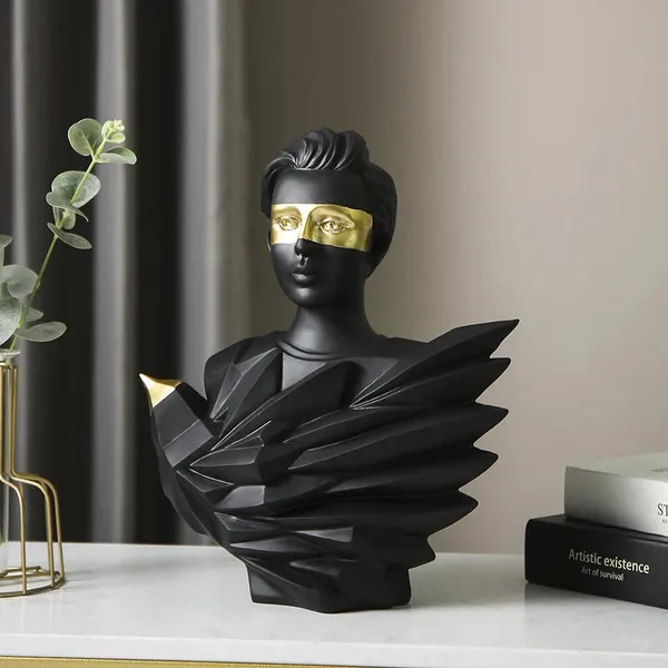Black_And_Gold_Polyresin_Modern_Abstract_Female_Wing_Bust_Figurine