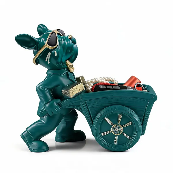 Teal_Polyresin_Whimsical_Bulldog_Cart_Decorative_Storage_Sculpture
