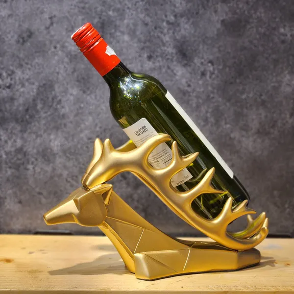 Gold_Polyresin_Geometric_Deer_Head_Wine_Bottle_Holder