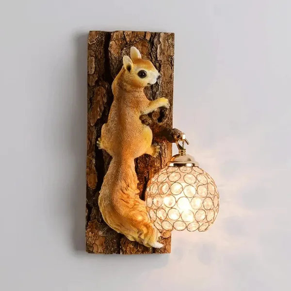 Brown_Resin_Squirrel_Bark_Design_Crystal_Globe_Wall_Lamp