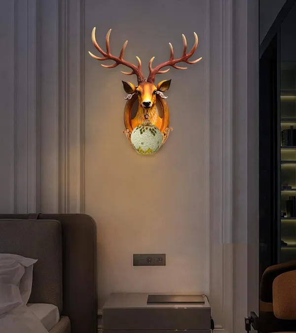 Gold_Resin_Deer_Head_Crystal_Ball_Led_Wall_Lamp