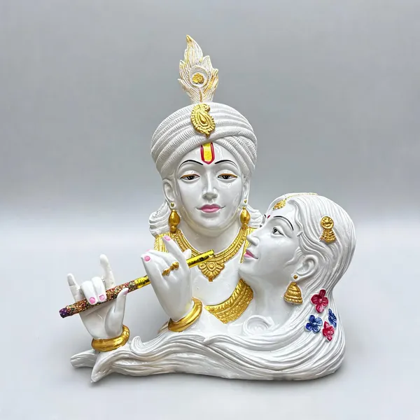 White_And_Gold_Polyresin_Devotional__Radha_Krishna_Idol_With_Flute