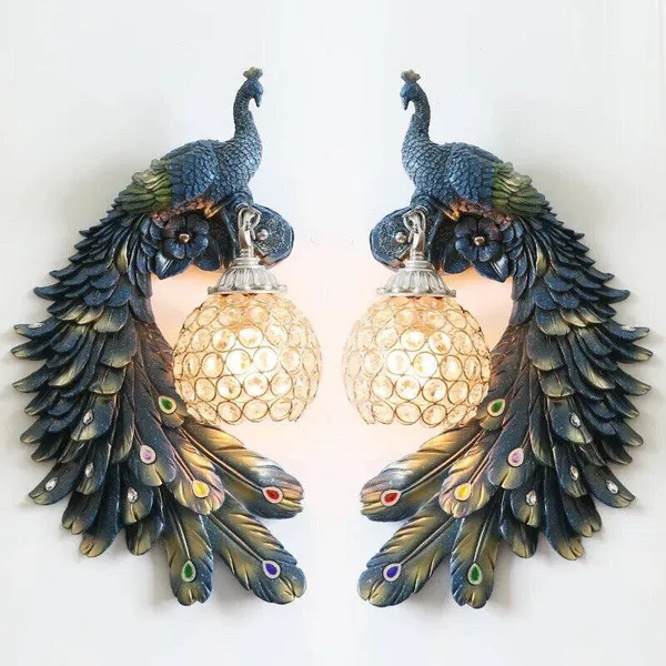 Gold_Peacock_Design_Resin_Crystal_Wall_Lamp