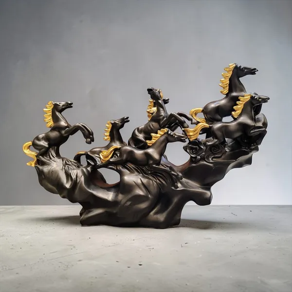Black_And_Gold_Polyresin_Seven_Galloping_Horses_Showpiece