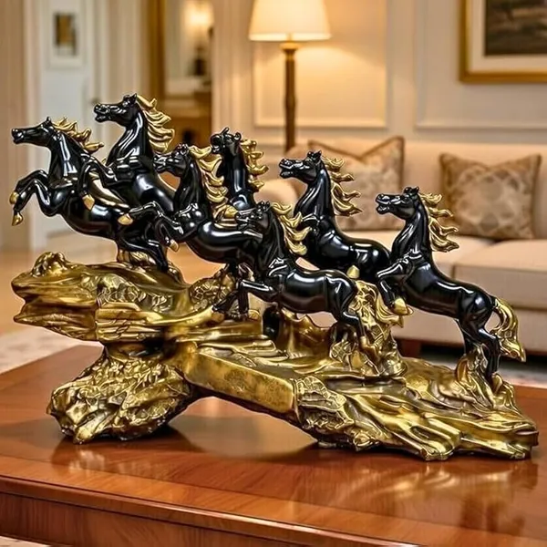 Black_And_Gold_Polyresin_Dynamic_Seven_Galloping_Horses_Showpiece