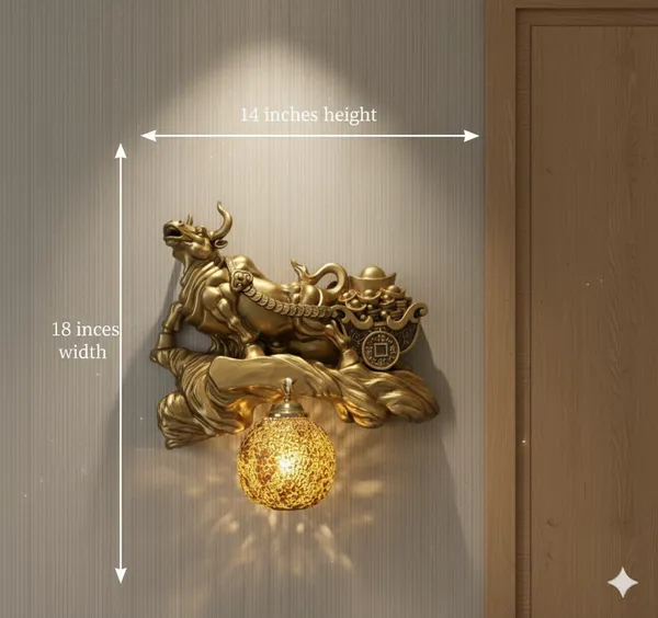 Gold_Resin_Ox_Figurine_Mosaic_Ball_Wall_Sconce_Light