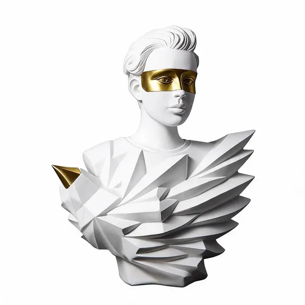 White_And_Gold_Polyresin_Abstract_Geometric_Bust_Sculpture