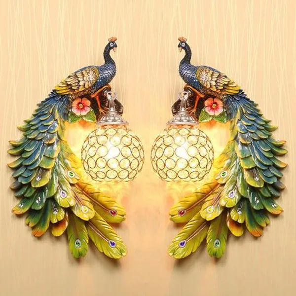 Gold_Peacock_Design_Resin_Crystal_Wall_Lamp