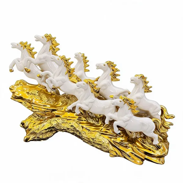 White_And_Gold_Polyresin_Dynamic_Galloping_Horses_Showpiece