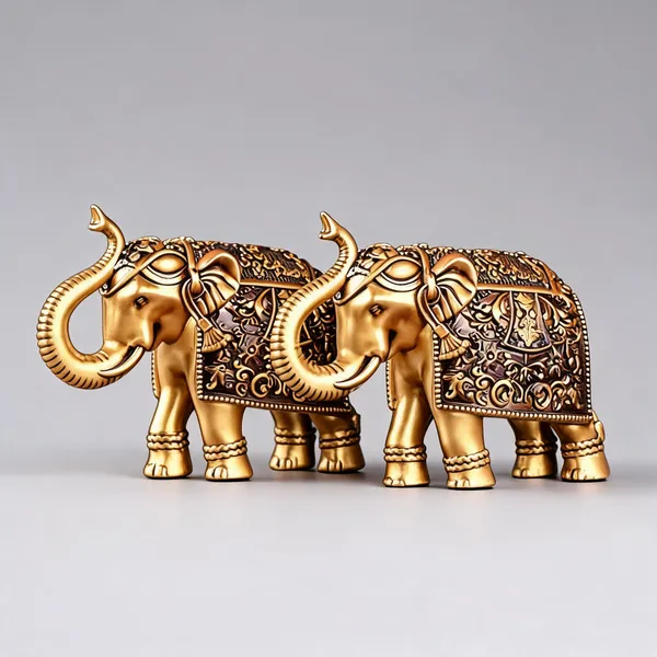 Gold_Polyresin_Traditional_Ornate_Elephant_Figurine_Set_(Set_of_2)