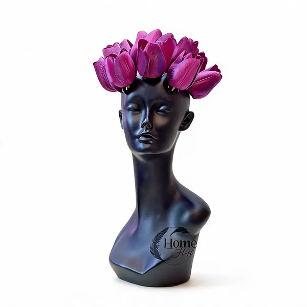 Black_And_Purple_Polyresin_Modern_Female_Bust_Decorative_Vase