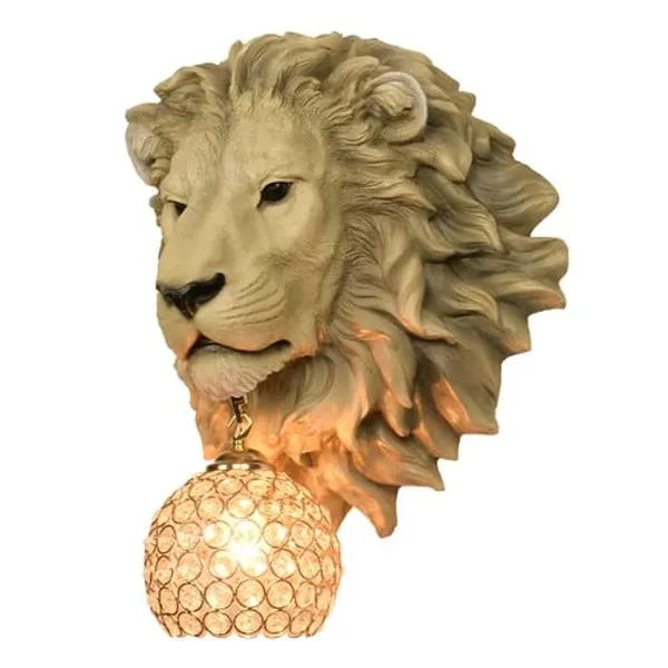 Gold_Resin_Lion_Head_Wall_Sconce_With_Crystal_Ball_Shade