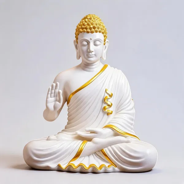 White_And_Gold_Polyresin_Meditating_Buddha_Idol
