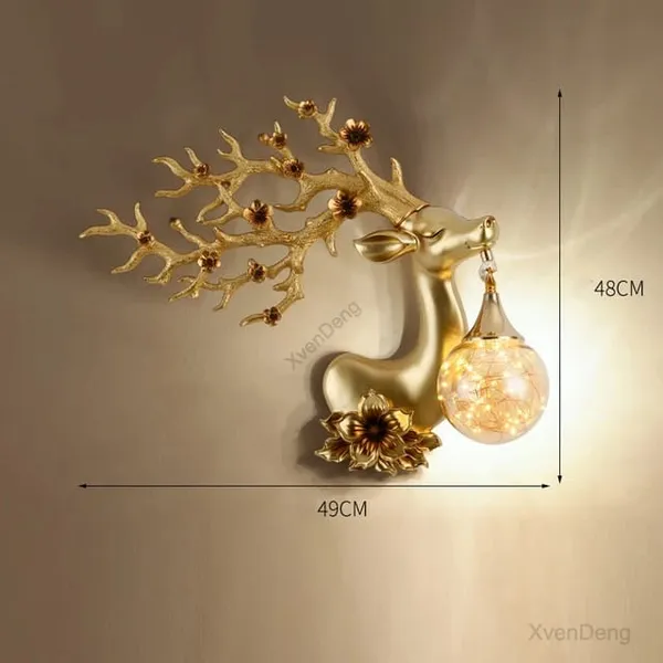 Gold_Resin_Deer_Wall_Lamp_With_Glass_Globe_Shade