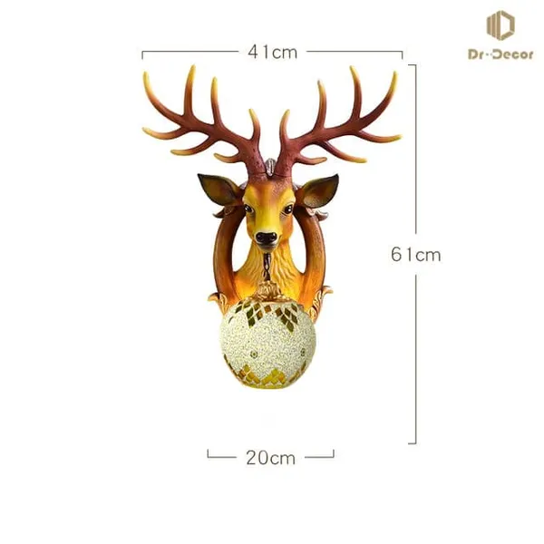Gold_Resin_Deer_Head_Crystal_Ball_Led_Wall_Lamp