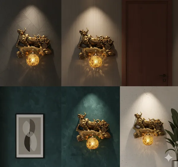 Gold_Resin_Ox_Figurine_Mosaic_Ball_Wall_Sconce_Light