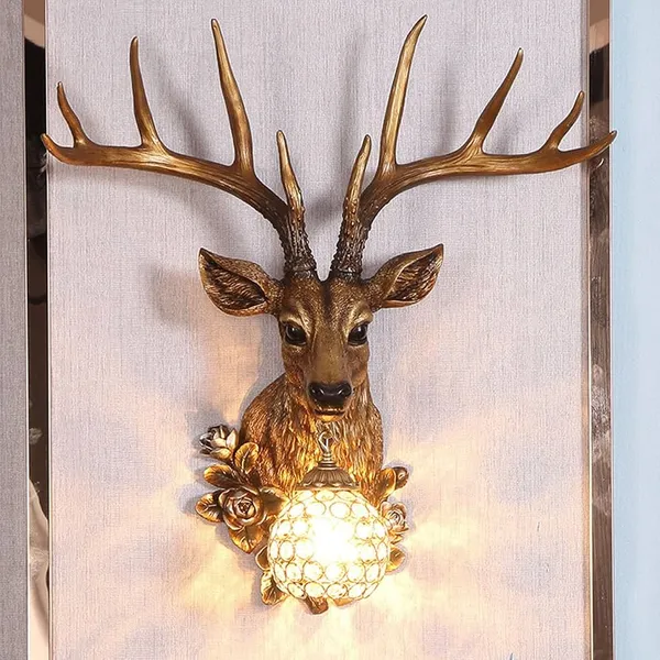Gold_Resin_Deer_Head_Crystal_Ball_Wall_Lamp_With_Floral_Accents