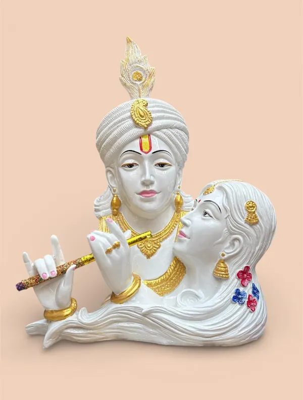 White_And_Gold_Polyresin_Devotional__Radha_Krishna_Idol_With_Flute