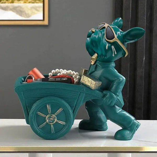 Teal_Polyresin_Whimsical_Bulldog_Cart_Decorative_Storage_Sculpture