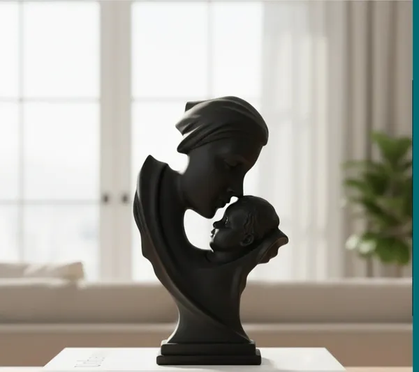 Black_Polyresin_Abstract_Mother_And_Child_Sculpture