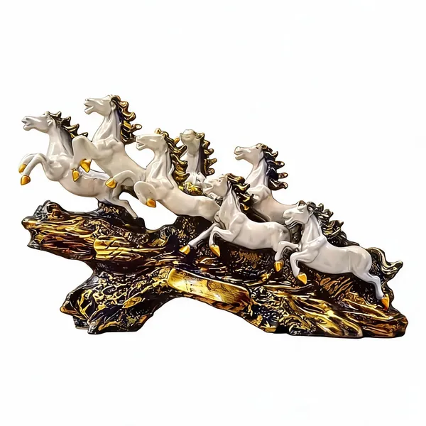 White_And_Gold_Polyresin_Seven_Running_Horses_Figurine_Base