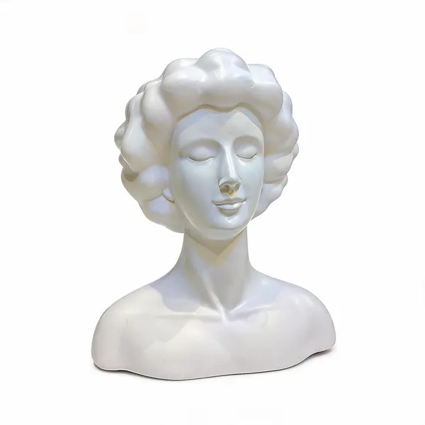White_Polyresin_Retro_Female_Curly_Hair_Bust_Sculpture