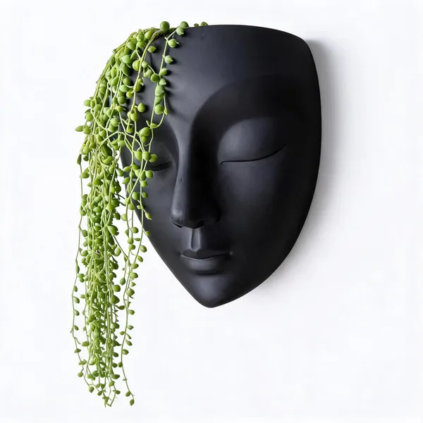 Black_And_Green_Polyresin_Zen_Buddha_Face_Wall_Planter_With_Artificial