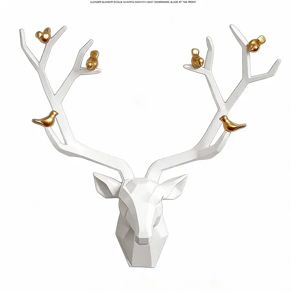 White_And_Gold_Polyresin_Modern_Geometric_Deer_Head_Wall_Mount